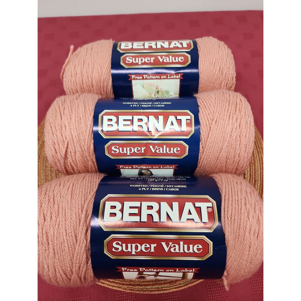 Bernat Super Value Yarn In Cameo 7 Oz. Lot Of 3 Acrylic Retired Color #4 Medium
